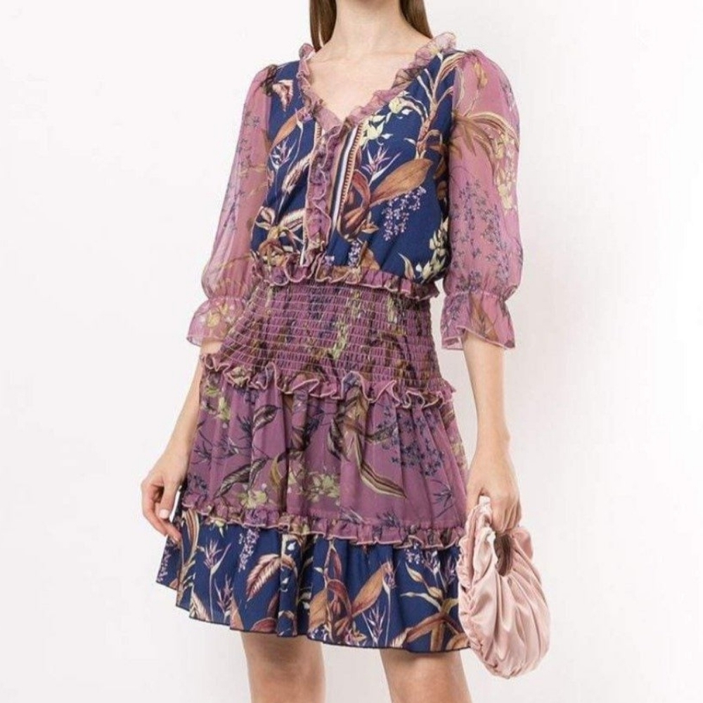 🆕WT Marchesa Notte Smocked Floral Mini Cocktail Dress